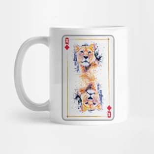 Lioness Head Queen of Diamonds Playing Card Mug